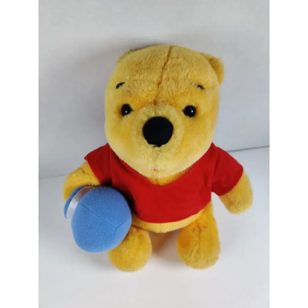 Disney Mattel Winnie the Pooh Bear with Blue Honey Pot Plush Animal 1997 12 inch